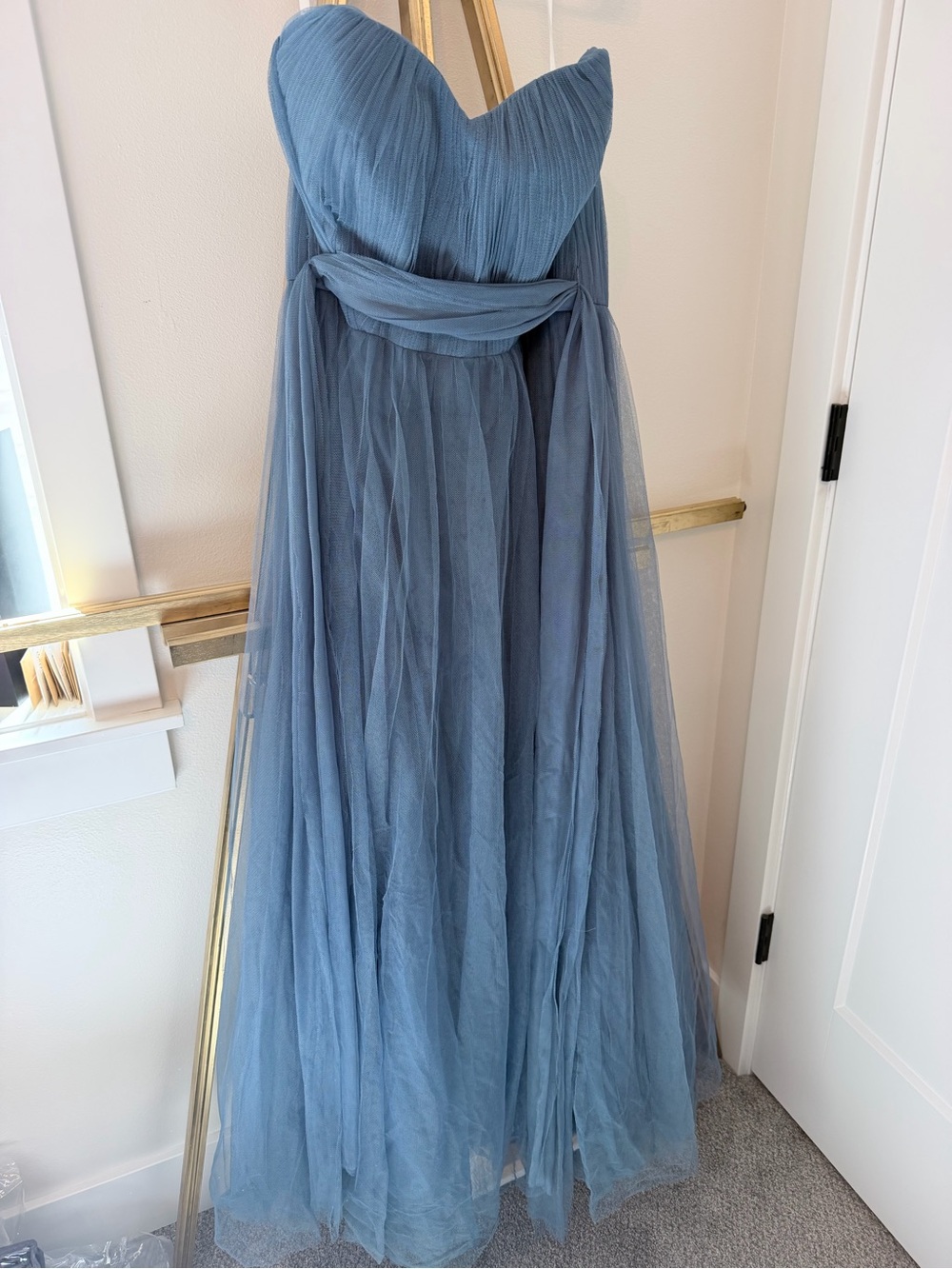 Revelry Strapless Blue Tulle Evening Gown